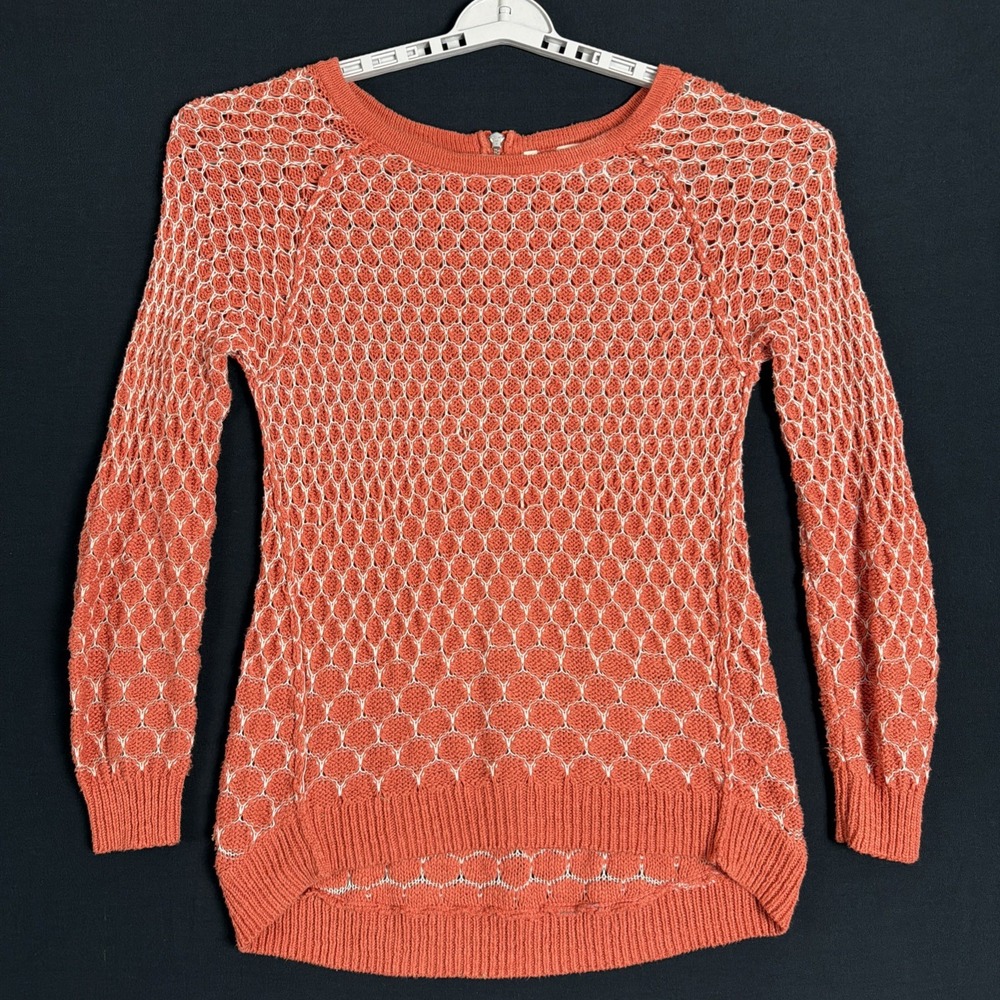 Anthropologie MOTH Crochet Tunic Top Coral Cream Long Sleeve Boho Womens Size M